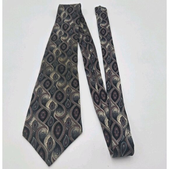 Tailors Row Finery Mens Necktie Tie Silk Paisley Wide 4 X 59 in Brown Blue NWT - Picture 4 of 7